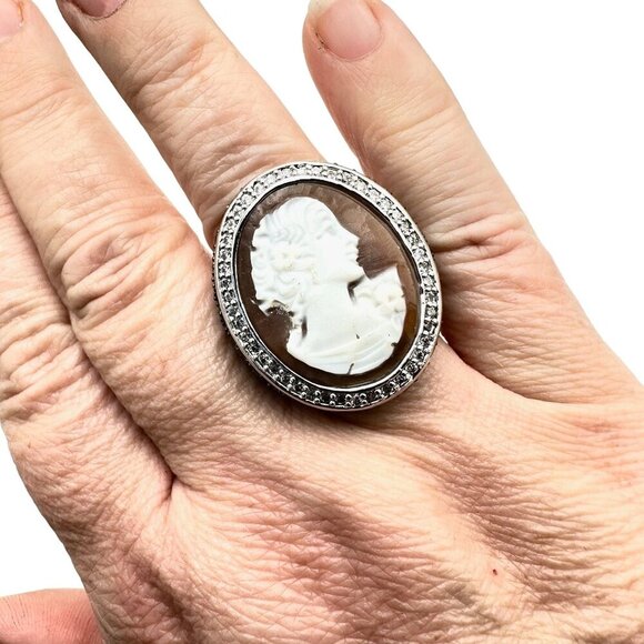 Amedeo Jewelry Amedeo Womens Ring Cameo Crystal Silver Tone